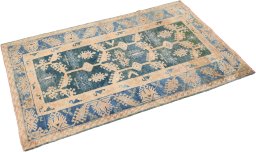 Corner detail of 1920s Oushak rug showing border pattern and Wool pile
