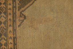 Full view of 1920s Oushak rug from Turkey, 447 × 373 cm in Brown tones
