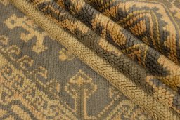 Close-up detail of 1920s Oushak rug from Turkey showing Wool weave
