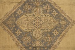 Close-up detail of 1920s Oushak rug from Turkey showing Wool weave