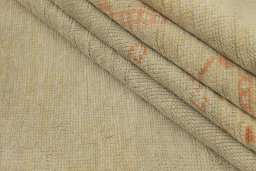 Full view of 1920s Oushak rug from Turkey, 378 × 287 cm in Beige tones