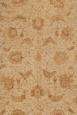 Corner detail of New Oushak rug showing border pattern and Wool pile
