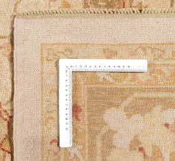 Corner detail of New Oushak rug showing border pattern and Wool pile