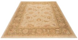 Backside of handmade New Oushak rug showing knot structure and weave density