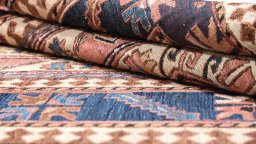 Close-up detail of New Sumakh rug from Iran / Persia showing Wool weave