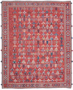 Full view of New Sumakh rug from Iran / Persia, 203 × 160 cm in Red tones