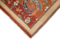 Backside of handmade 1980s Sumakh rug showing knot structure and weave density