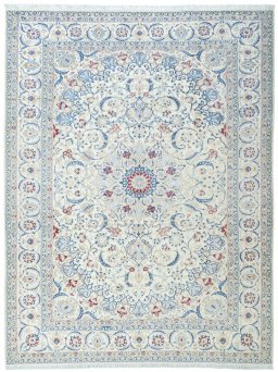 Full view of 2000s Nain rug from Iran / Persia, 350 × 268 cm in Beige tones