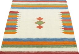 Close-up detail of New Kilim Sofre rug from Turkey showing Wool weave