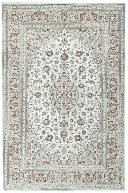 Full view of 2000s Kashan rug from Iran / Persia, 302 × 200 cm in Beige tones