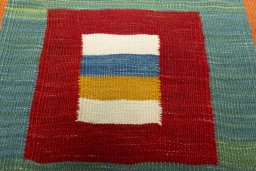 Backside of handmade New Kilim Sofre rug showing knot structure and weave density