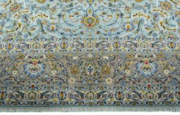 Full view of 2000s Kashan rug from Iran / Persia, 418 × 308 cm in Blue tones