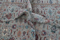 Full view of New Kazak rug from Pakistan, 310 × 249 cm in Gray tones