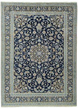 Full view of 2000s Kashan rug from Iran / Persia, 410 × 302 cm in Blue tones