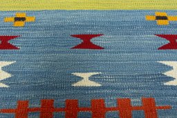 Backside of handmade New Kilim Sofre rug showing knot structure and weave density