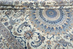 Close-up detail of 2000s Nain rug from Iran / Persia showing Wool weave