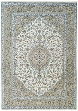 Full view of 2000s Kashan rug from Iran / Persia, 350 × 250 cm in Beige tones