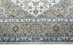 Full view of 2000s Kashan rug from Iran / Persia, 350 × 250 cm in Beige tones