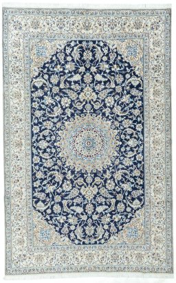 Full view of New Nain rug from Iran / Persia, 309 × 198 cm in Blue tones