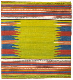 Full view of New Kilim Sofre rug from Turkey, 98 × 88 cm in Multi Color tones