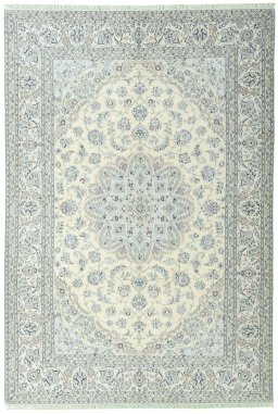 Full view of 2000s Nain rug from Iran / Persia, 362 × 248 cm in Beige tones
