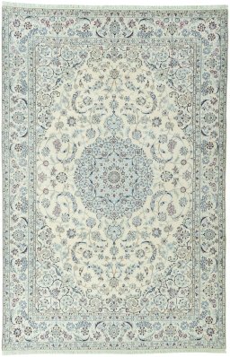 Full view of 2000s Nain rug from Iran / Persia, 366 × 240 cm in Beige tones