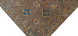 Backside of handmade New Kazak rug showing knot structure and weave density