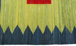Close-up detail of New Kilim Sofre rug from Turkey showing Wool weave