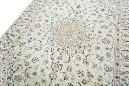 Backside of handmade 2000s Nain rug showing knot structure and weave density