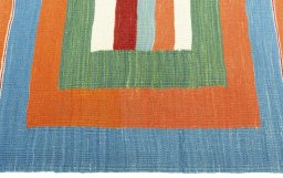 Close-up detail of New Kilim Sofre rug from Turkey showing Wool weave