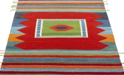 Close-up detail of New Kilim Sofre rug from Turkey showing Wool weave