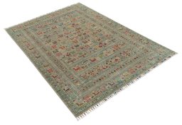 Corner detail of New Samarkand rug showing border pattern and Wool pile