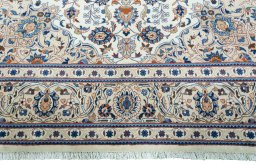 Full view of 2000s Kashmar rug from Iran / Persia, 344 × 247 cm in Beige tones