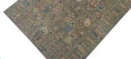 Backside of handmade New Farahan rug showing knot structure and weave density