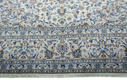 Full view of 2000s Kashan rug from Iran / Persia, 393 × 299 cm in Beige tones