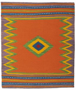 Full view of New Kilim Sofre rug from Turkey, 109 × 93 cm in Multi Color tones