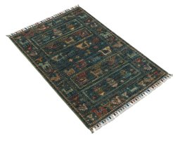 Corner detail of New Samarkand rug showing border pattern and Wool pile