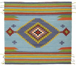 Full view of New Kilim Sofre rug from Turkey, 107 × 117 cm in Multi Color tones