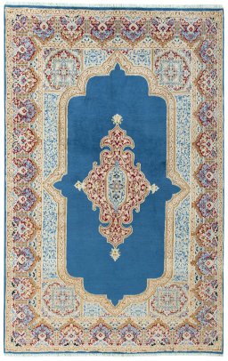 Full view of 2000s Kerman rug from Iran / Persia, 278 × 175 cm in Blue tones