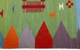Close-up detail of New Kilim Sofre rug from Turkey showing Wool weave