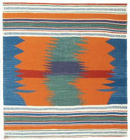 Full view of New Kilim Sofre rug from Turkey, 96 × 89 cm in Multi Color tones