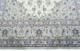 Full view of 2000s Kashan rug from Iran / Persia, 290 × 198 cm in Beige tones