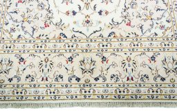 Full view of 2000s Kashan rug from Iran / Persia, 297 × 196 cm in Beige tones