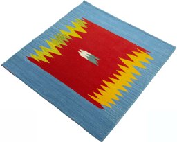 Corner detail of New Kilim Sofre rug showing border pattern and Wool pile