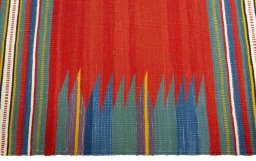 Close-up detail of New Kilim Sofre rug from Turkey showing Wool weave