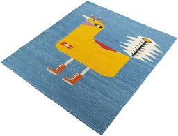 Corner detail of New Kilim Dastan rug showing border pattern and Wool pile