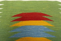 Backside of handmade New Kilim Sofre rug showing knot structure and weave density