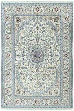 Full view of 2000s Nain rug from Iran / Persia, 307 × 207 cm in Beige tones
