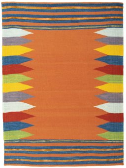 Full view of New Kilim Sofre rug from Turkey, 117 × 87 cm in Multi Color tones