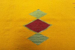 Backside of handmade New Kilim Sofre rug showing knot structure and weave density